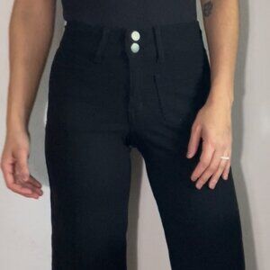 Indigo Poppy | Black Mid-Calf Flare Pants – Stretch Fit with Retro Front Pockets
